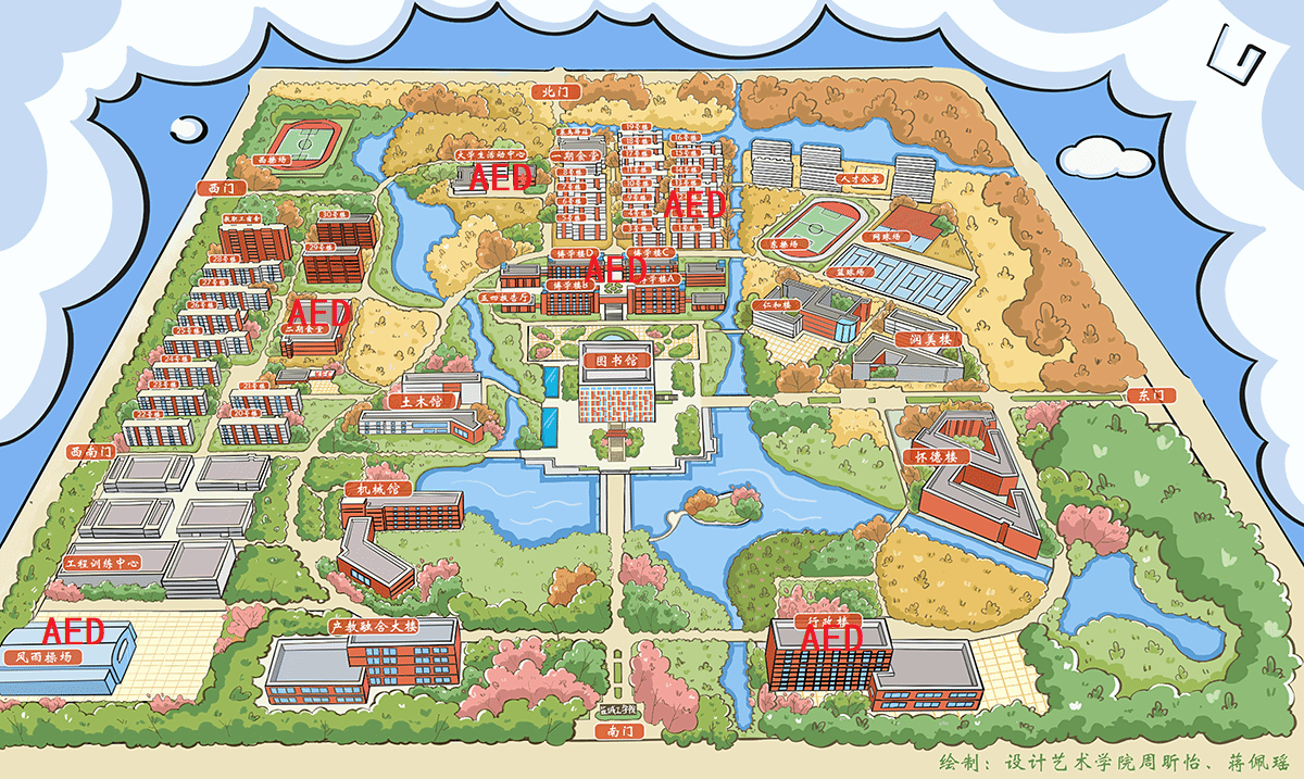 图1:南校区6台AED分布图